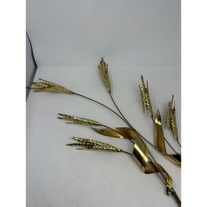 Vintage Mid Century Brass Wheat Wall Art Set MCM Metal Grain Stalks Gold Decor